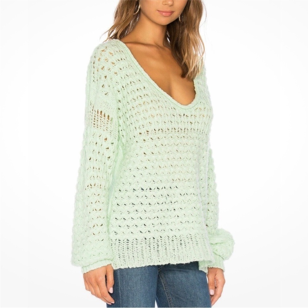 Free People Crashing Waves open-knit wool-blend pullover sweater Large